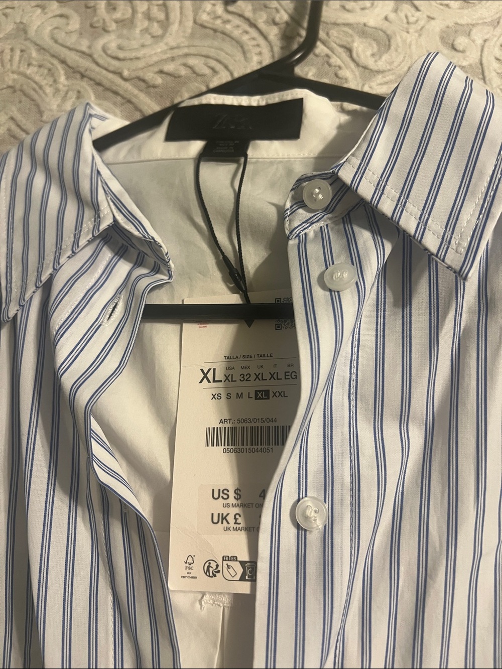 Zara NWT Color block Dress Shirt with Blue Pinstripes - XL - Picture 2 of 9